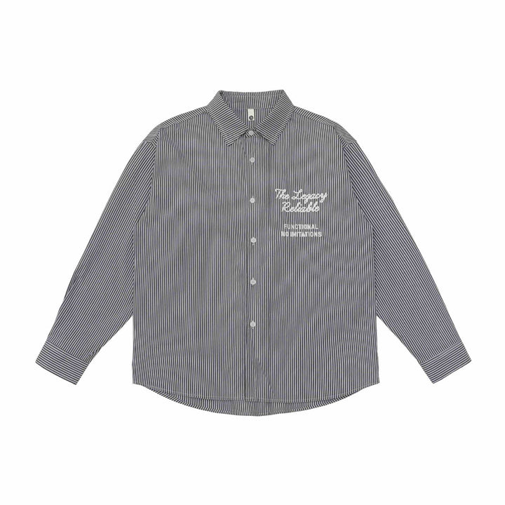 Unisex Oversize Streifenhemd mit Stickdetail und Kentkragen Drune