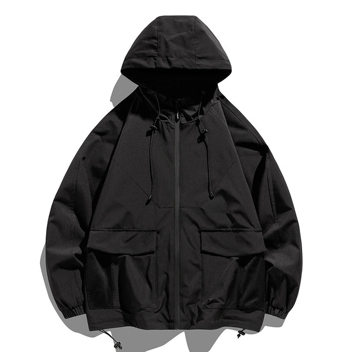 Herren Oversize Utility-Softshelljacke mit Kapuze, aufgesetzten Taschen & verstellbarem Saum Drune