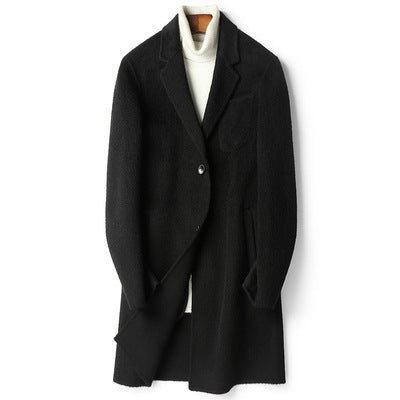 Herren Strukturierter Longcoat aus Wollmix mit fallendem Revers und Ein-Knopf-Verschluss Drune