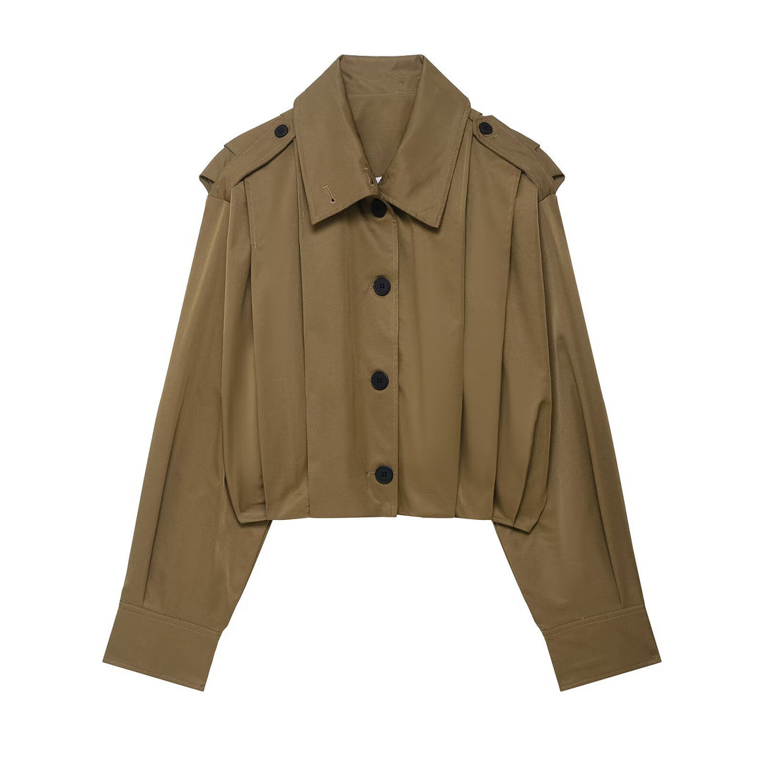 Damen Cropped-Boxy-Trenchjacke im Utility-Look mit Epauletten und weitem Manschettenärmel Drune