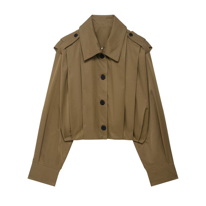 Damen Cropped-Boxy-Trenchjacke im Utility-Look mit Epauletten und weitem Manschettenärmel Drune