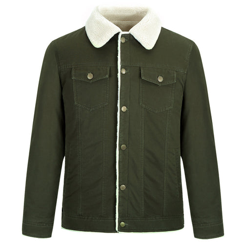 Herren Baumwoll-Canvas Truckerjacke mit Sherpa-Kragen und durchgehendem Teddyfutter Drune