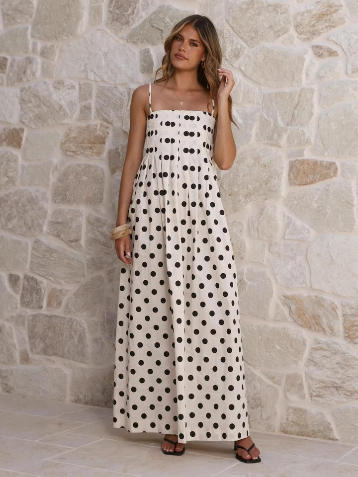 Damen Maxikleid mit verspieltem Punkte-Muster und schulterfreien Trägern Drune