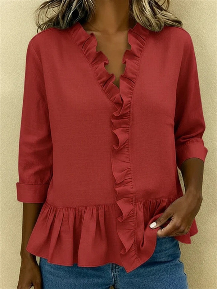 Damen Elegante Bluse mit Rüschen Drune