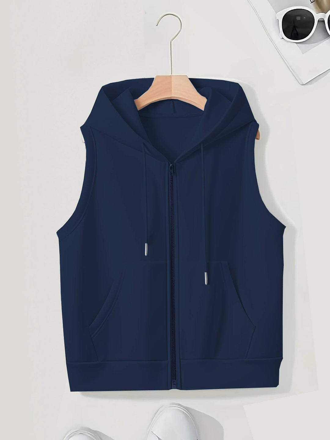 Damen Ärmellose Zip‑Hoodie‑Weste aus weichem Sweat mit Kängurutaschen Drune