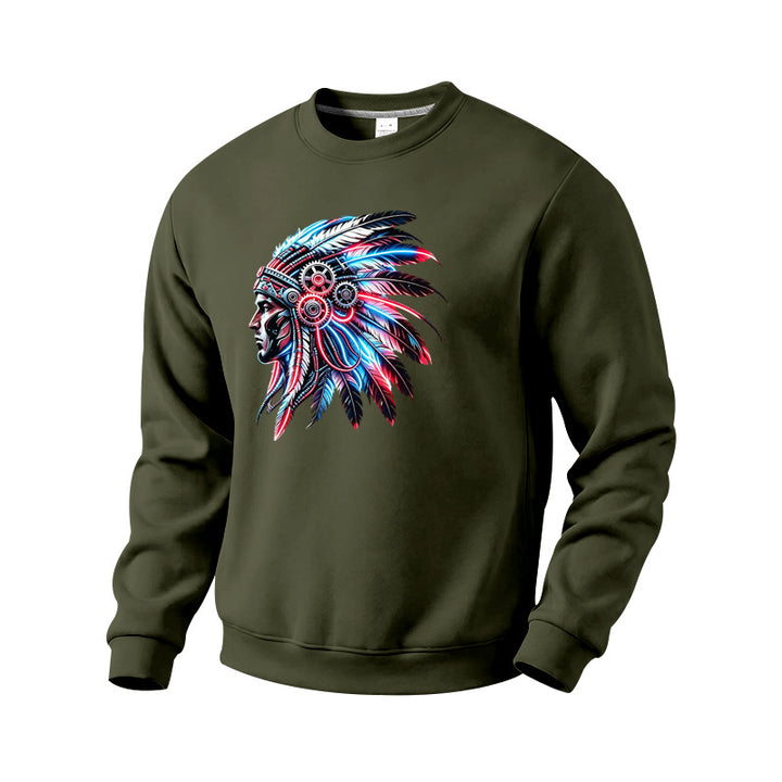 Herren Sweatshirt mit detailreichem Federschmuck-Print Drune