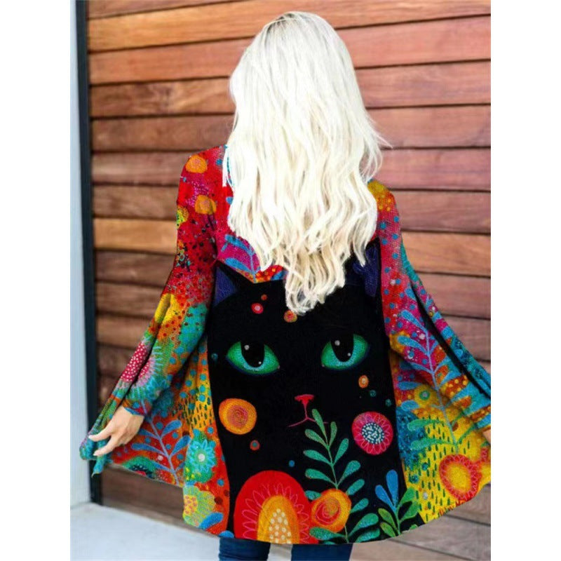 Damen farbenfroher Kapuzenpullover mit weitem Schnitt Drune
