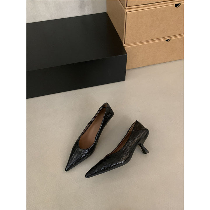 Damen Elegante spitz zulaufende Flechtleder-Pumps mit sculpted Kitten-Absatz Drune