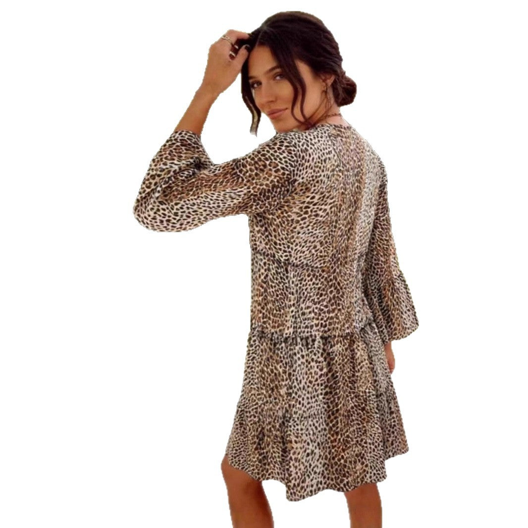 Damen luftiges Hemdkleid mit geschmeidigem Schnitt und elegantem Tiermotiv Drune