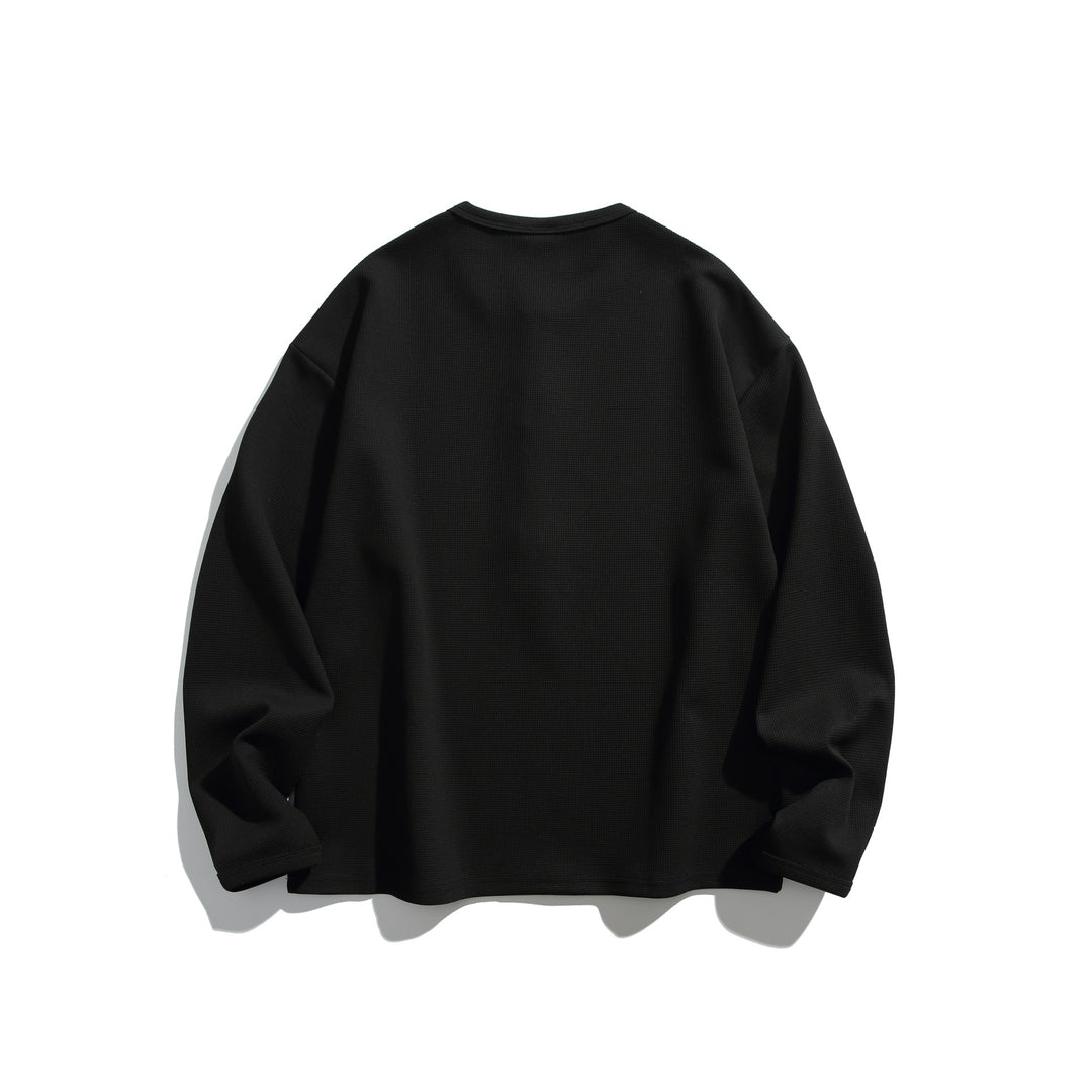 Unisex Waffelstrick-Henleyshirt mit Knopfleiste und Rundhalsausschnitt Drune