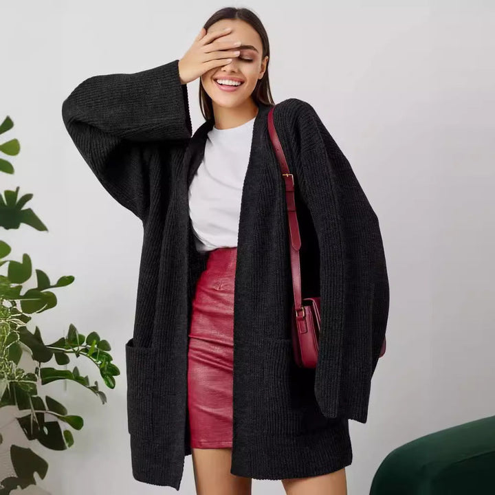 Drune | Strickjacke Gestrickte Wollmischung Übergröße Lange Ärmel Offene Vorderseite
