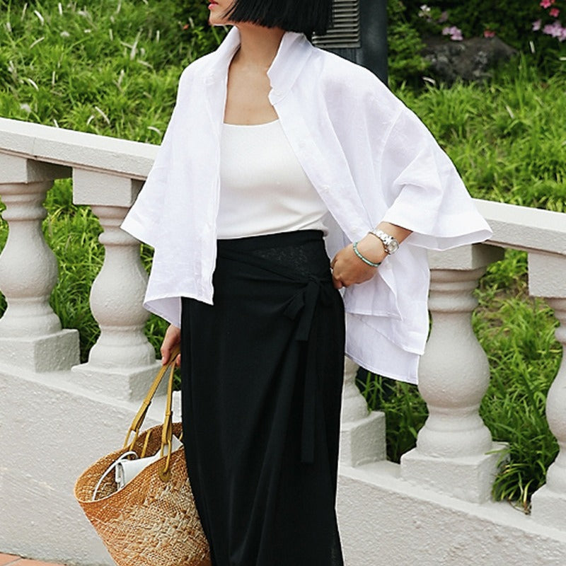 Damen Leichtes Oversize-Hemd aus Leinenmix mit kastiger Silhouette und asymmetrischem Saum Drune