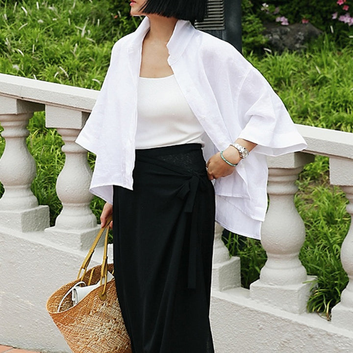 Damen Leichtes Oversize-Hemd aus Leinenmix mit kastiger Silhouette und asymmetrischem Saum Drune