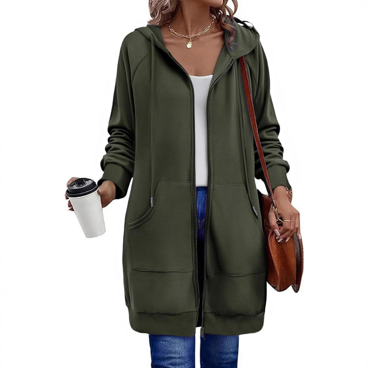 Damen Langer Zip‑Hoodie mit Oversize‑Silhouette, Kängurutaschen und Rippbündchen Drune