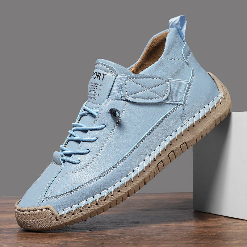 Herren Ledernachahmender Freizeit‑Sneaker mit Klettriemen, Mokassinnaht & profilierter Gummisohle Drune