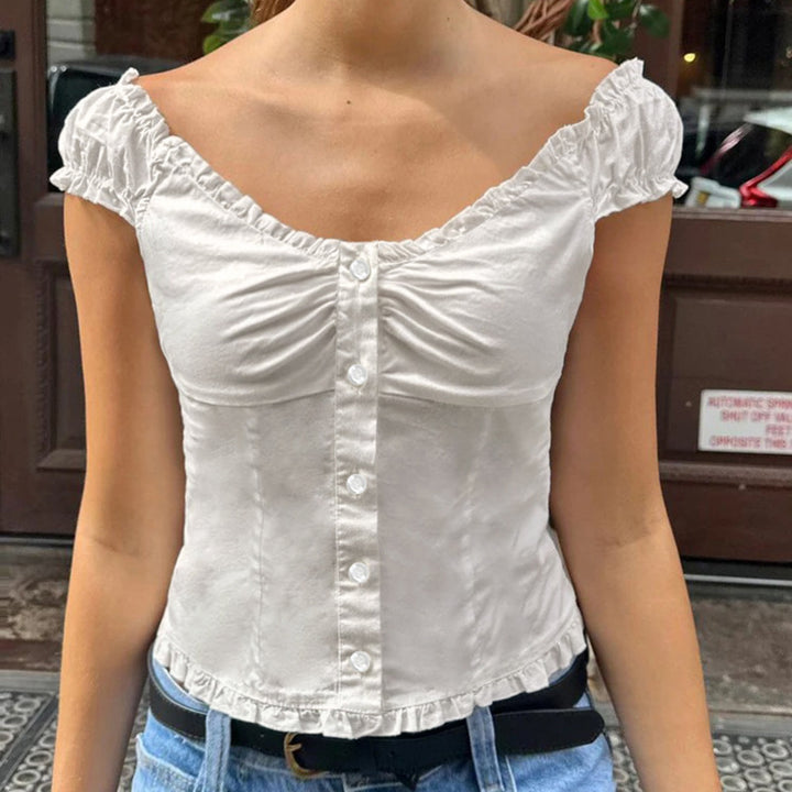 Damen Rüschenshirt mit eleganter Knopfleiste Drune