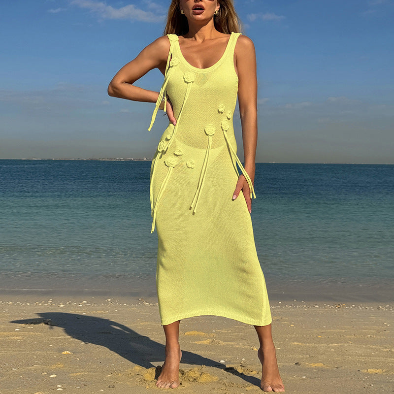 Damen trendiges Strickkleid mit floralem Dekor und raffiniertem Schnitt Drune