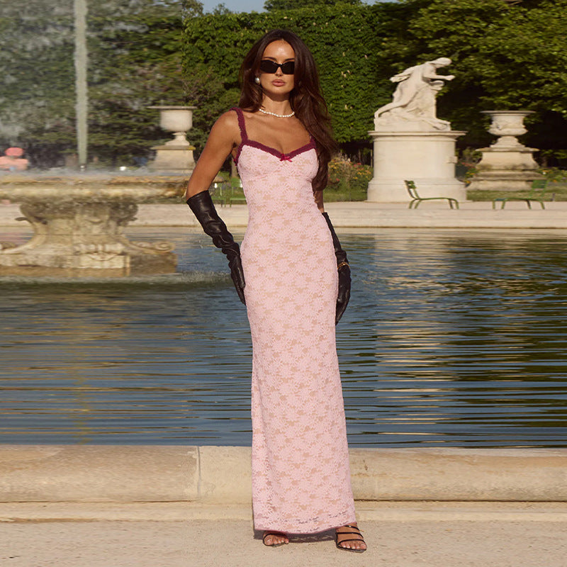 Damen Elegantes Spitzenmaxikleid mit feinem Trägerdesign Drune