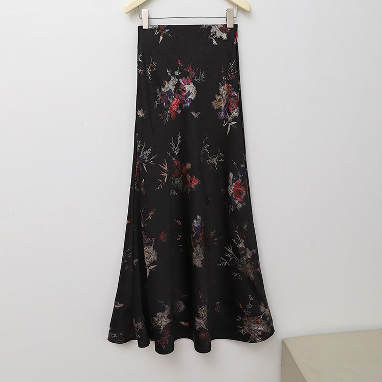 Damen nan floraler Bias-Cut Midirock mit seitlichem Schlitz und taillennahem Komfortbund Drune