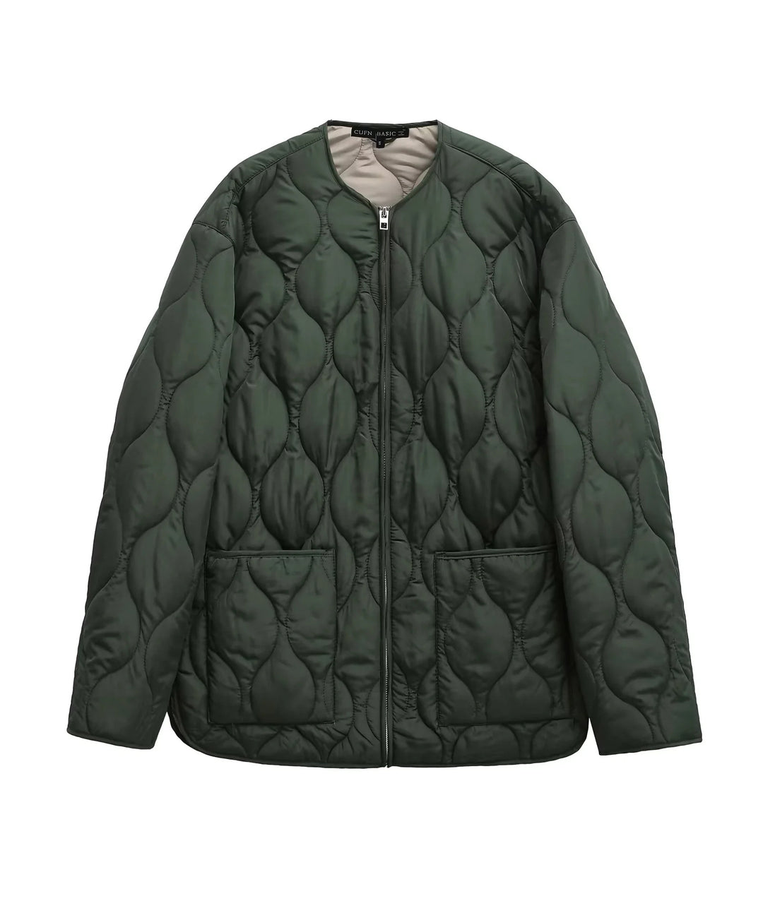 Damen nan gesteppte Oversize-Quiltjacke mit Rundhals, durchgehendem Reißverschluss und aufgesetzten Taschen Drune