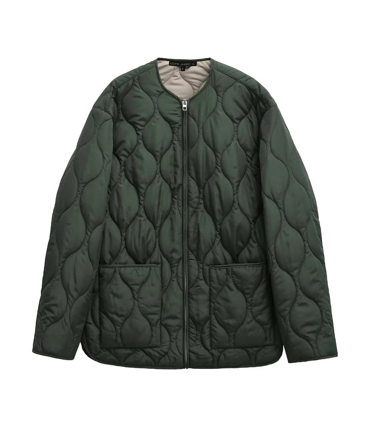 Damen nan gesteppte Oversize-Quiltjacke mit Rundhals, durchgehendem Reißverschluss und aufgesetzten Taschen Drune
