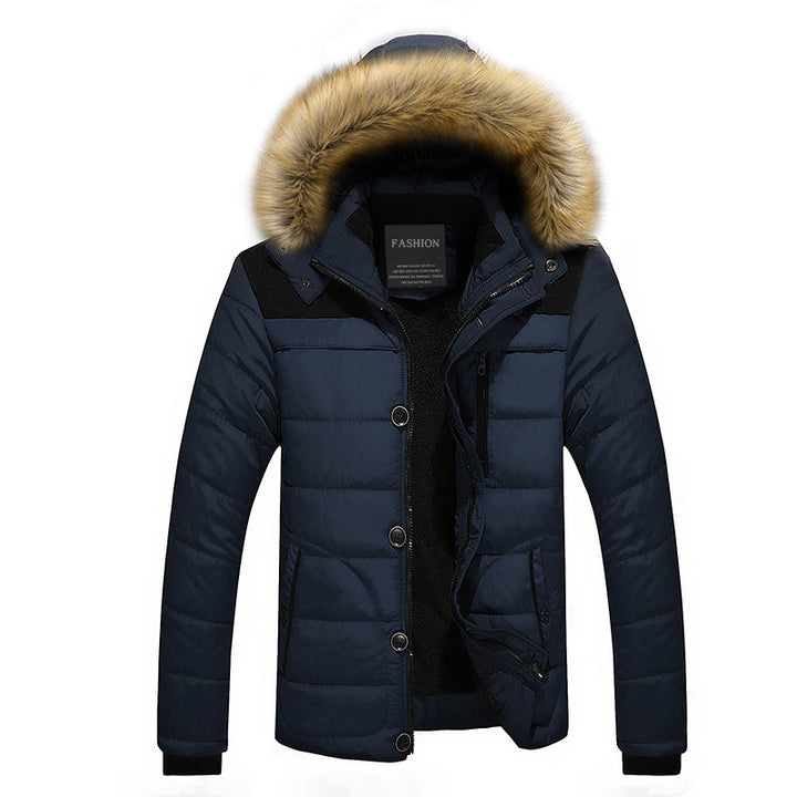 Herren thermisch gesteppter City-Parka mit wattierter Innenschicht und abnehmbarer Kunstfellkapuze Drune