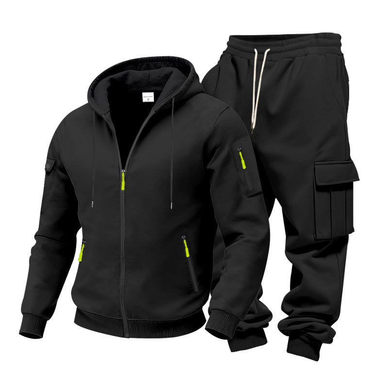 Herren Funktionales Cargo-Sweatset mit Kapuzenjacke und Mehrfachtaschen-Jogger Drune