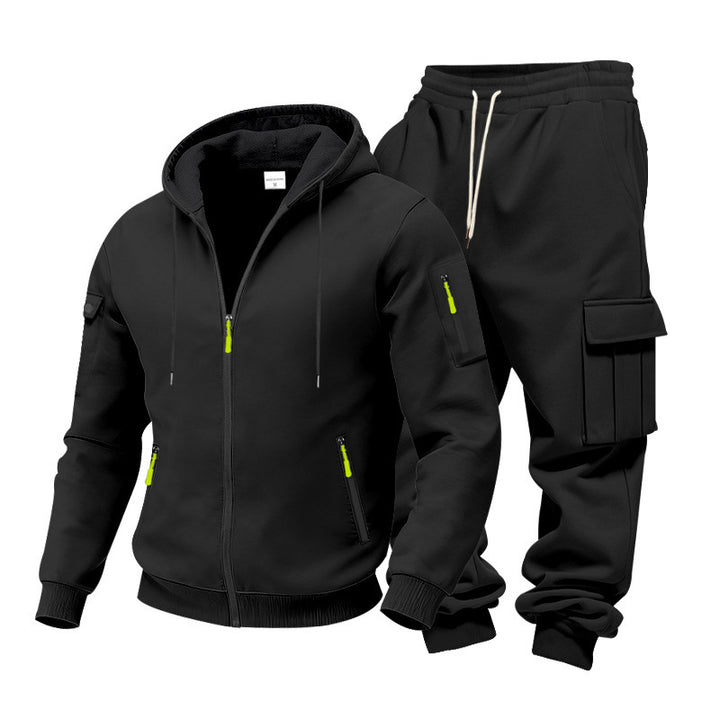 Herren Funktionales Cargo-Sweatset mit Kapuzenjacke und Mehrfachtaschen-Jogger Drune