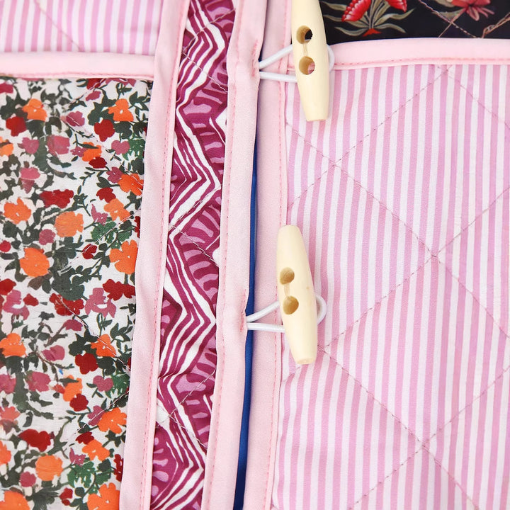 Damen gesteppte Patchwork-Jacke mit großen Taschen und dekorativen Mustern Drune