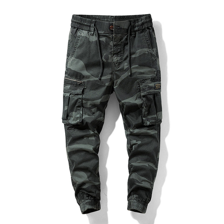 Herren Camouflage‑Cargo‑Jogger aus robustem Baumwollmix mit Tunnelzugbund, Reißverschluss‑Tasche und gerippten Knöcheln Drune
