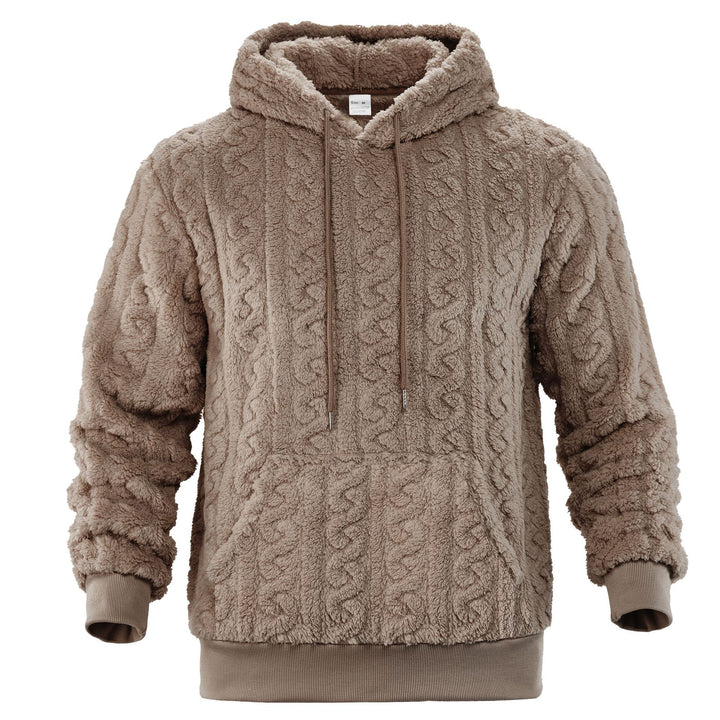 Herren Sherpa-Kapuzenpullover mit Zopfmuster, Kängurutasche und Rippbündchen Drune