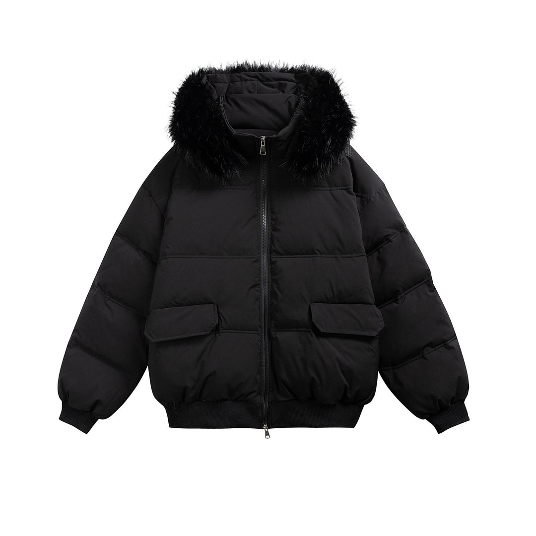 Damen Boxy-Pufferjacke mit Kapuze und voluminösem Kunstfellkragen Drune