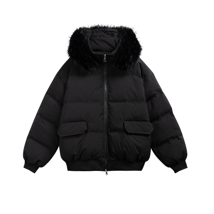 Damen Boxy-Pufferjacke mit Kapuze und voluminösem Kunstfellkragen Drune