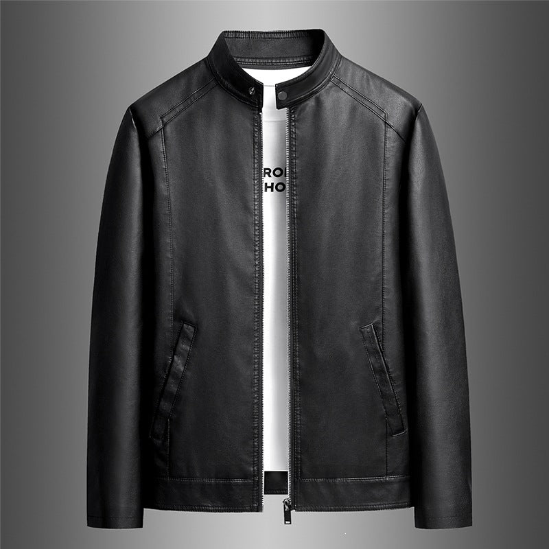 Herren Schlichte Kunstleder-Cityjacke mit Stehkragen, Zweiwege-Reißverschluss & Eingrifftaschen Drune