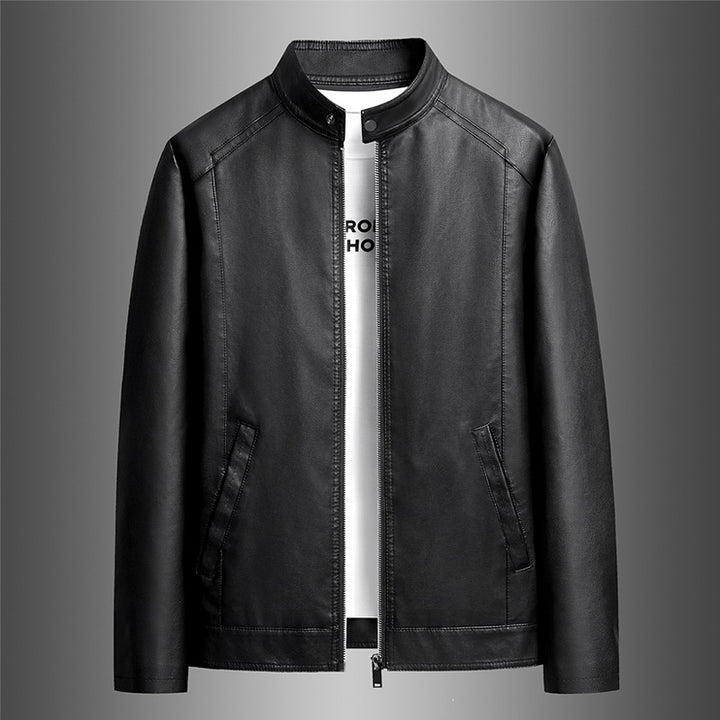Herren Schlichte Kunstleder-Cityjacke mit Stehkragen, Zweiwege-Reißverschluss & Eingrifftaschen Drune
