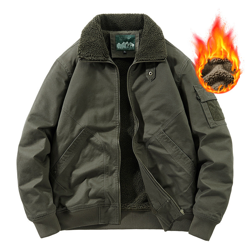 Herren nan schwerer Canvas-Bomber mit wärmendem Sherpa-Innenfutter, ergonomischen Nähten und verdeckter Reißverschlussleiste Drune