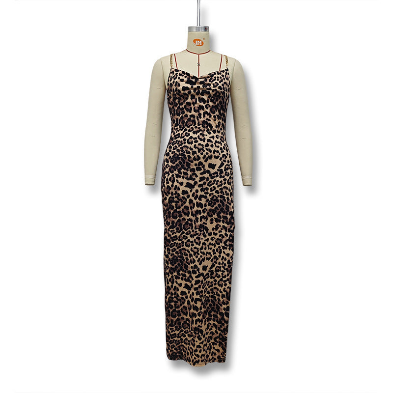 Damen Elegantes Maxikleid mit raffiniertem Leo-Muster Drune