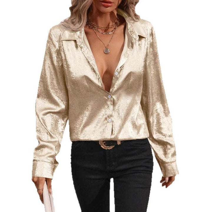 Damen Satinoptik-Hemdbluse mit Metallic-Glanz, legerer Passform und Manschetten Drune