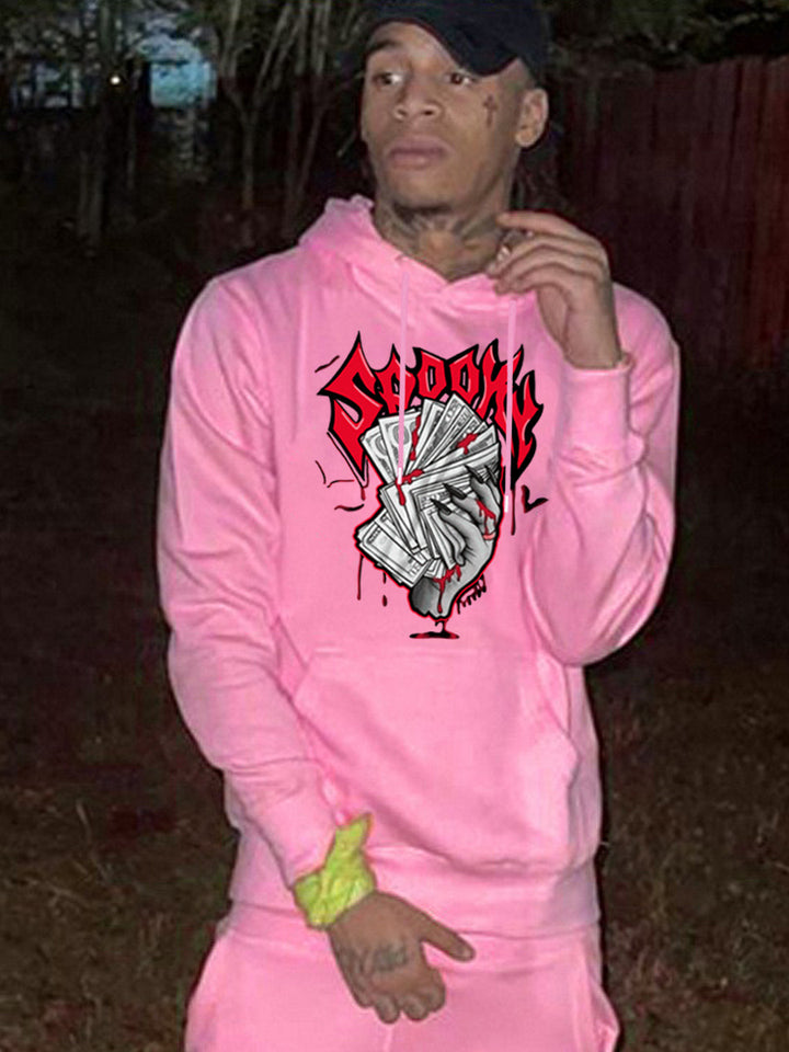 Herren Hoodie mit auffälligem Grafikerdruck und bequemen Kängurutaschen Drune