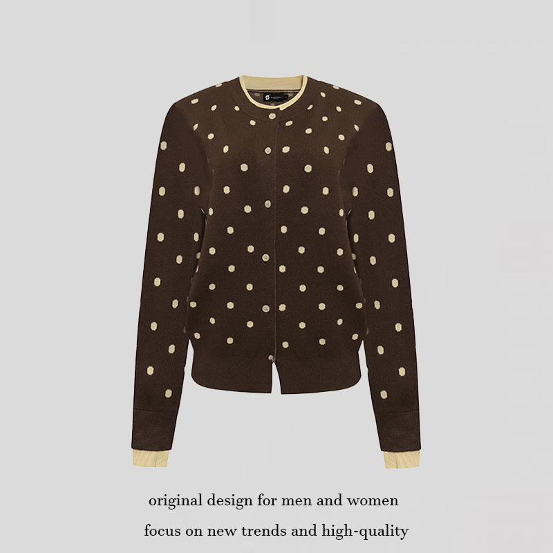 Damen Gepunktete Strickjacke mit Rundhalsausschnitt, Knopfleiste und Layering‑Optik Drune