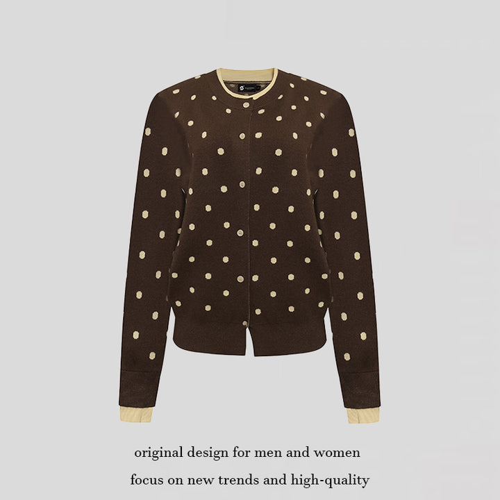 Damen Gepunktete Strickjacke mit Rundhalsausschnitt, Knopfleiste und Layering‑Optik Drune