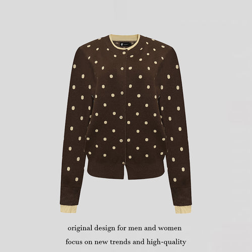 Damen Gepunktete Strickjacke mit Rundhalsausschnitt, Knopfleiste und Layering‑Optik Drune