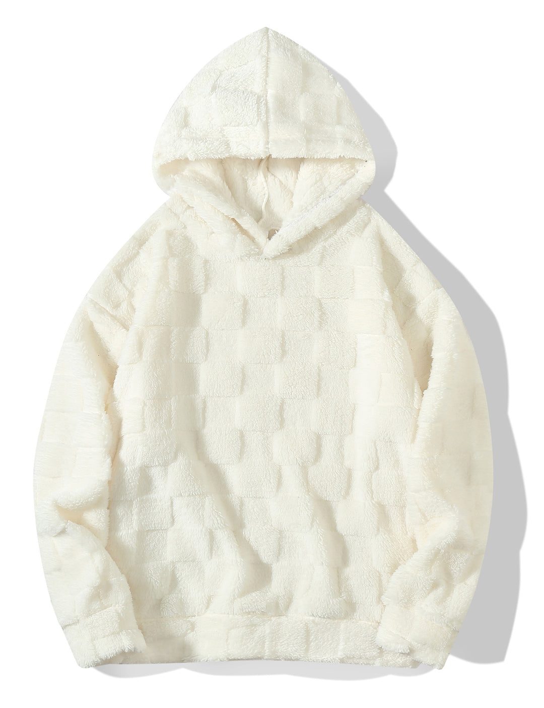 Damen Oversize-Plüschhoodie mit Karomuster, Kapuze und weichem Teddyfutter Drune