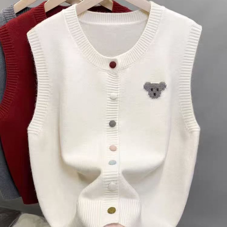 Damen Strickweste mit süßem Bärenmotiv Drune
