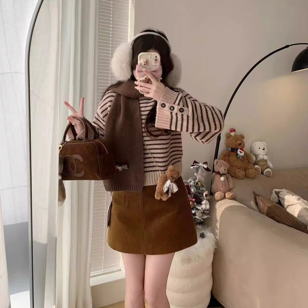 Damen Strickpullover mit Känguru-Tasche und großzügigem Schnitt Drune