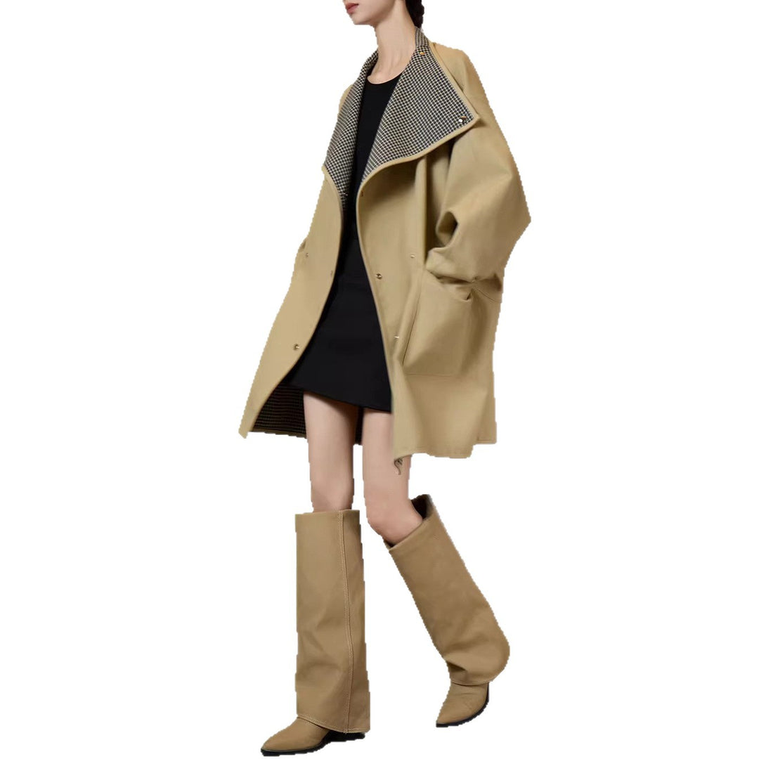 Damen Oversized Übergangsjacke mit kontrastierendem Kragen Drune