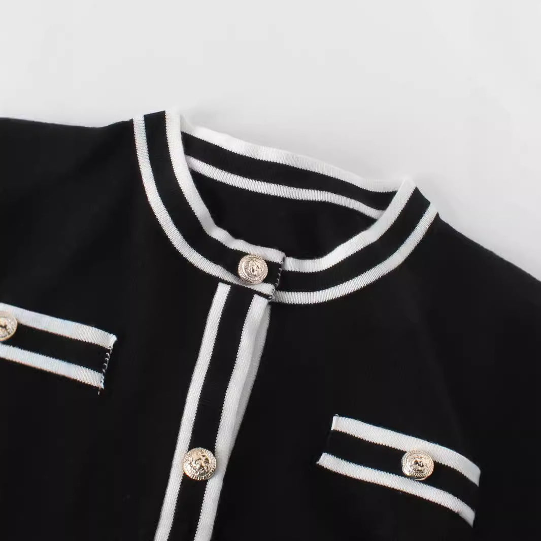 Damen eleganter und bequemer Strickjacke mit Kontraststreifen Drune