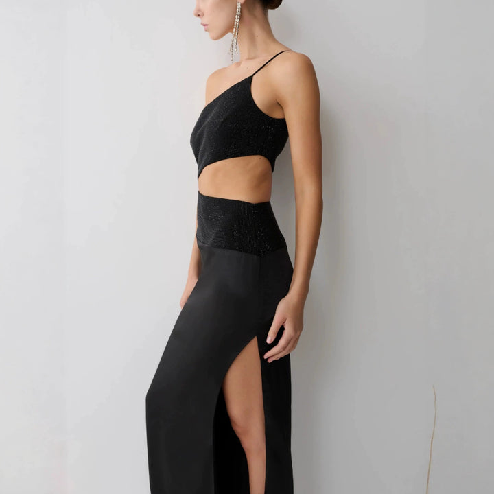 Damen Elegantes Maxikleid mit asymmetrischem Schnitt und raffiniertem Cut-Out Drune