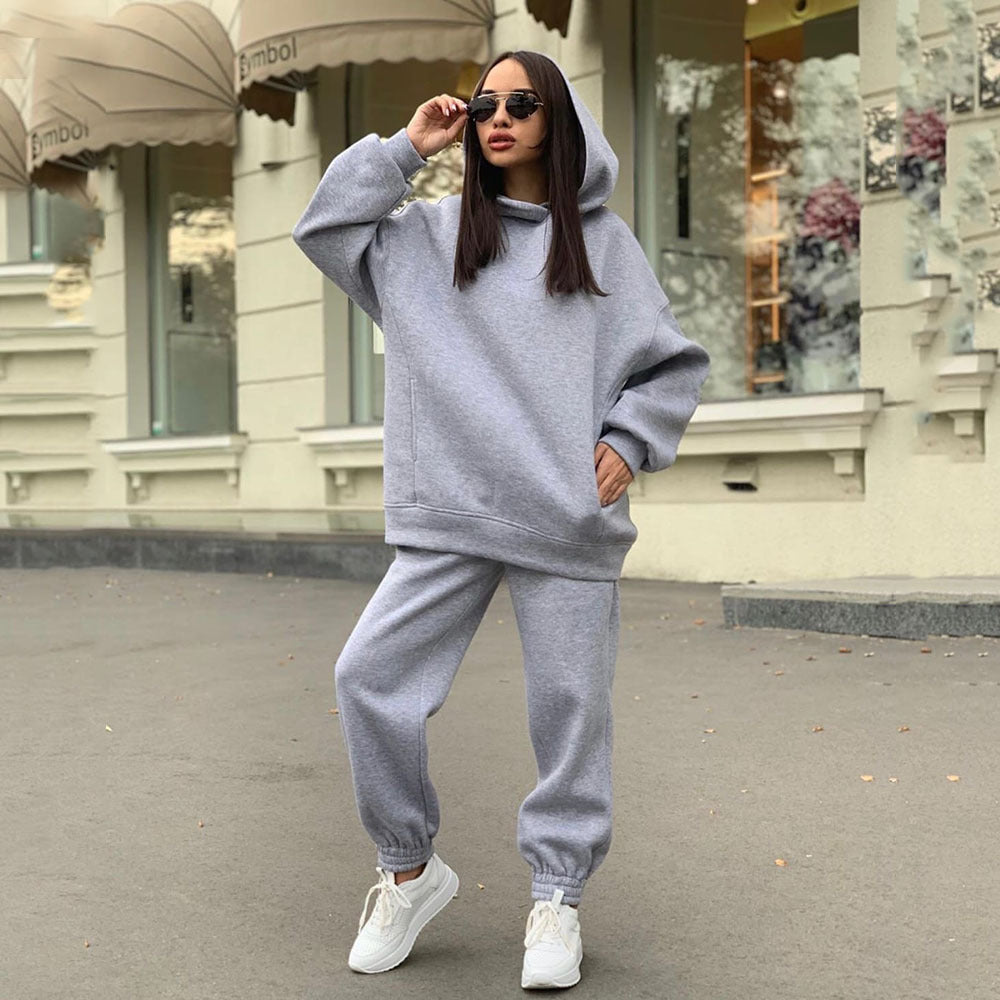 Damen Bequemer Hoodie und Jogginghose-Set mit Kapuze und elastischem Bund Drune