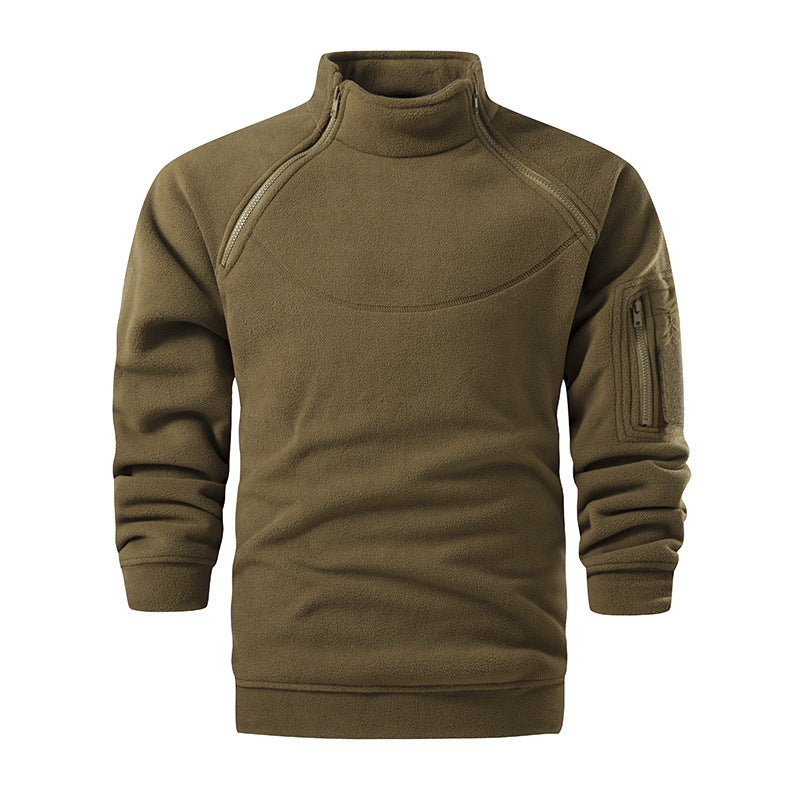 Herren Taktischer Microfleece-Troyer mit hohem Stehkragen, Ärmel‑Zipfach und Raglanärmeln Drune